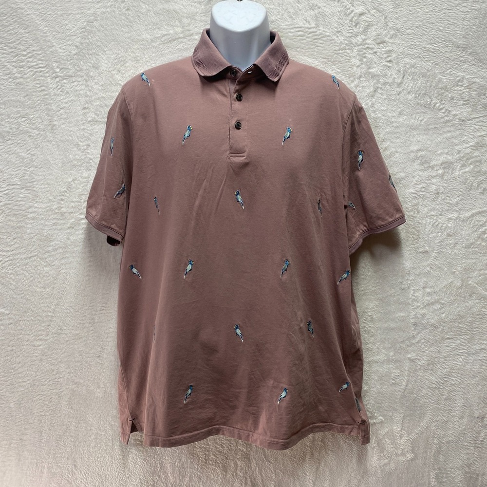 Ted Baker London Polo Shirt Embroidered Parrot Mens 6 Mauve Cotton Performance